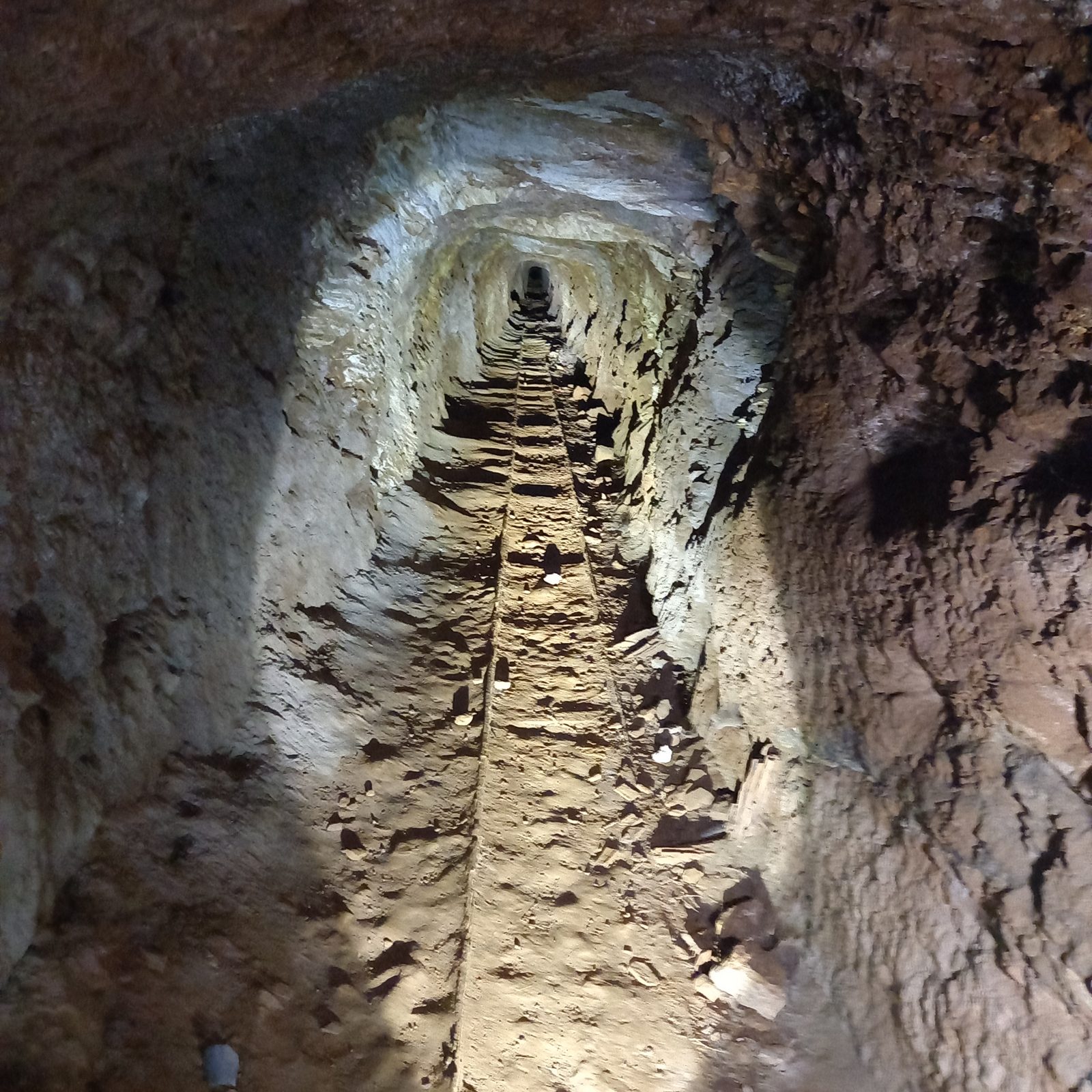 Rails running through a mine tunnel